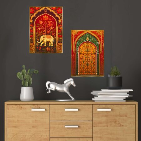 Set of Two Wall Paintings for Wall Dacoration Golden Framed Wall Paintings for Living Room & Bedroom Wall Art for Home Decoration & Office Wall Décor (14x11 inch CH-GD2-18)