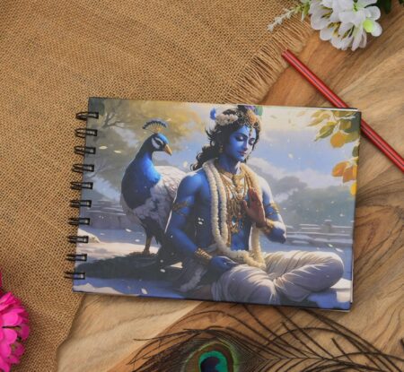 Handmade Classic Krishna & Peacock Printed Cardboard Writing  sketching Diary for Different Purposes