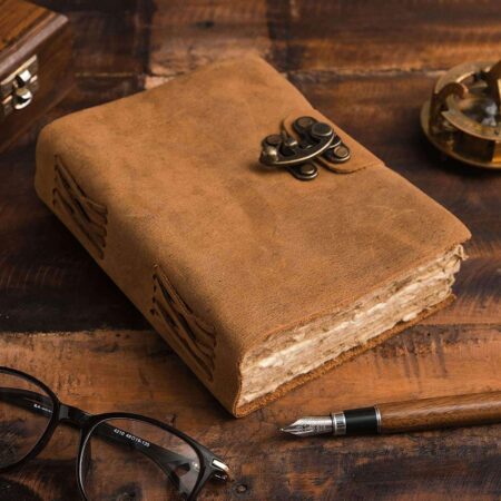Genuine Leather Diary | Vintage Handmade Leather Journal | Premium Antique LOCK Closure | 200 Handmade Deckle Edge Antique Pages -3